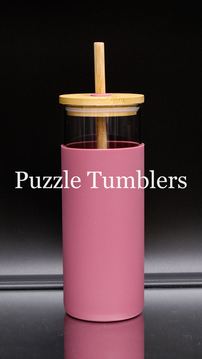 PLUM - 16OZ GLASS TUMBLER WITH SILICONE SLEEVE & BAMBOO LID & STRAW –  Puzzle Tumblers