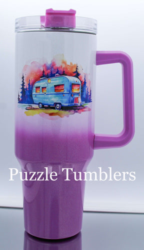 Purple Ombre Camping - 40OZ GENERIC CUSTOM TUMBLER - READY TO SHIP