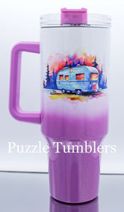 Purple Ombre Camping - 40OZ GENERIC CUSTOM TUMBLER - READY TO SHIP