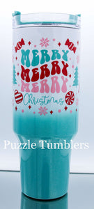 MERRY CHRISTMAS TEAL - 40OZ GENERIC CUSTOM TUMBLER - READY TO SHIP