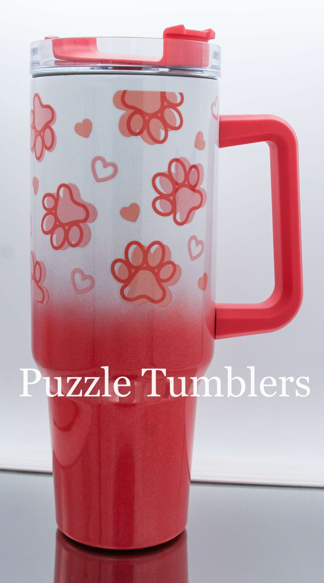 PAWS & HEARTS CORAL OMBRE SHIMMER - 40OZ GENERIC CUSTOM TUMBLER - READY TO SHIP