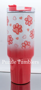 PAWS & HEARTS CORAL OMBRE SHIMMER - 40OZ GENERIC CUSTOM TUMBLER - READY TO SHIP