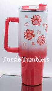 PAWS & HEARTS CORAL OMBRE SHIMMER - 40OZ GENERIC CUSTOM TUMBLER - READY TO SHIP