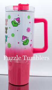 MERRY MERRY MERRY XMAS PINK OMBRE SHIMMER - 40OZ GENERIC CUSTOM TUMBLER - READY TO SHIP