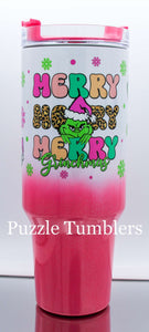 MERRY MERRY MERRY XMAS PINK OMBRE SHIMMER - 40OZ GENERIC CUSTOM TUMBLER - READY TO SHIP