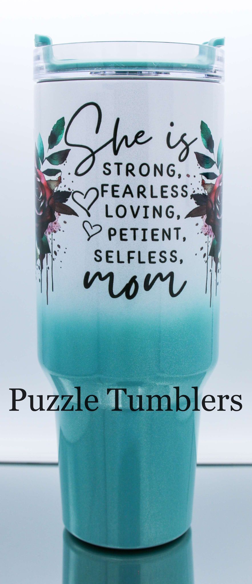 SHE IS MOM TEAL OMBRE SHIMMER - 40OZ GENERIC CUSTOM TUMBLER - READY TO SHIP