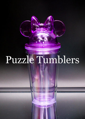 PURPLE - 16OZ PLASTIC DOUBLE WALL TUMBLER WITH BOW & MOUSE EARS