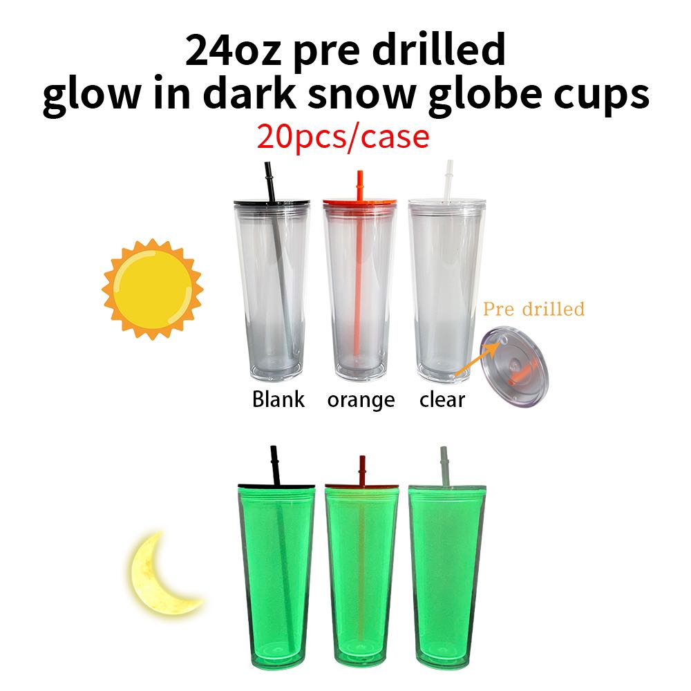 24oz Clear Snow Globe Plastic Tumblers With Lids Cups With Lids