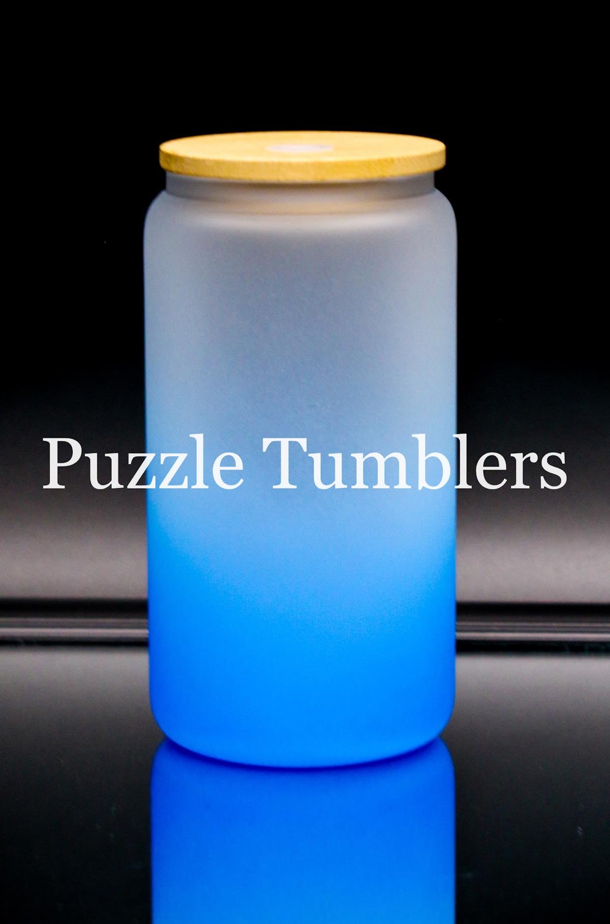 16 oz UV-Glow Glass Sublimation Tumbler w/ Bamboo Lid - Blue