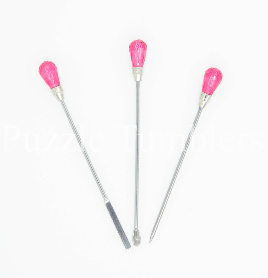 NEW - DARK PINK - METAL MICA SCOOP, POINTED TIP, AND STIRRING STICK