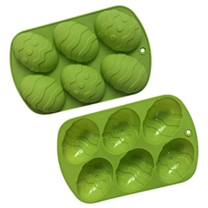 6 Piece Silicone Decorated Egg Shape Mold - Lime Green