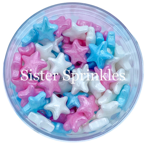 PREMIUM STAR SHAPES (WHITE, PINK, & BLUE) SPRINKLES 2OZ BAG