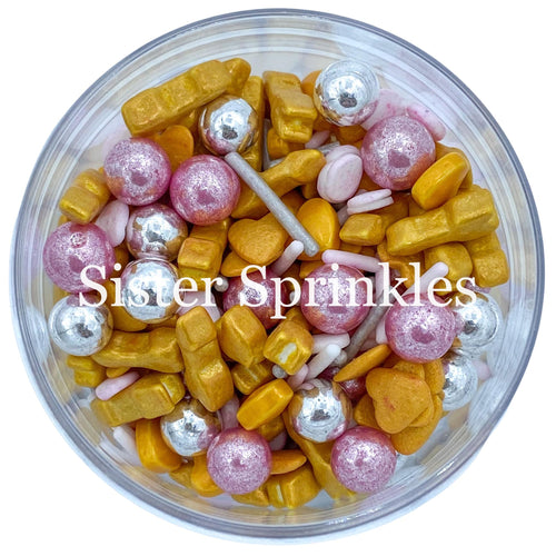 PREMIUM GOLD, SILVER, & PINK MIX SPRINKLES 2OZ BAG