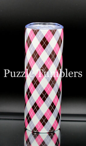 20OZ SKINNY STRAIGHT - PINK/BLACK/WHITE ARGYLE PLAID