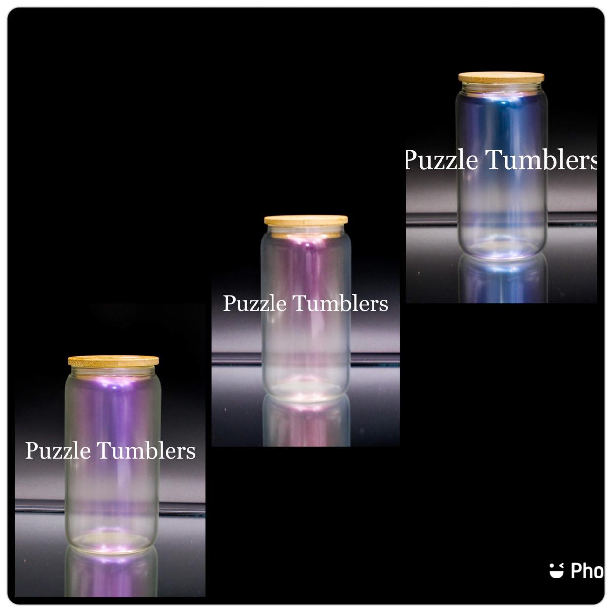 16oz IRIDESCENT SUBLIMATION CAN SHAPED GLASS CUPS - BAMBOO LIDS